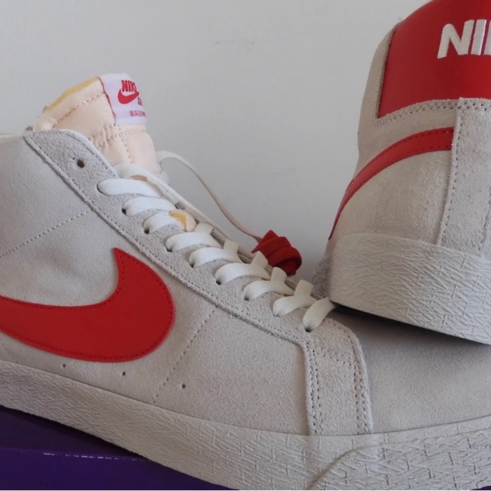 Nike Zoom Blazers Cream High-Tops with Red Accents